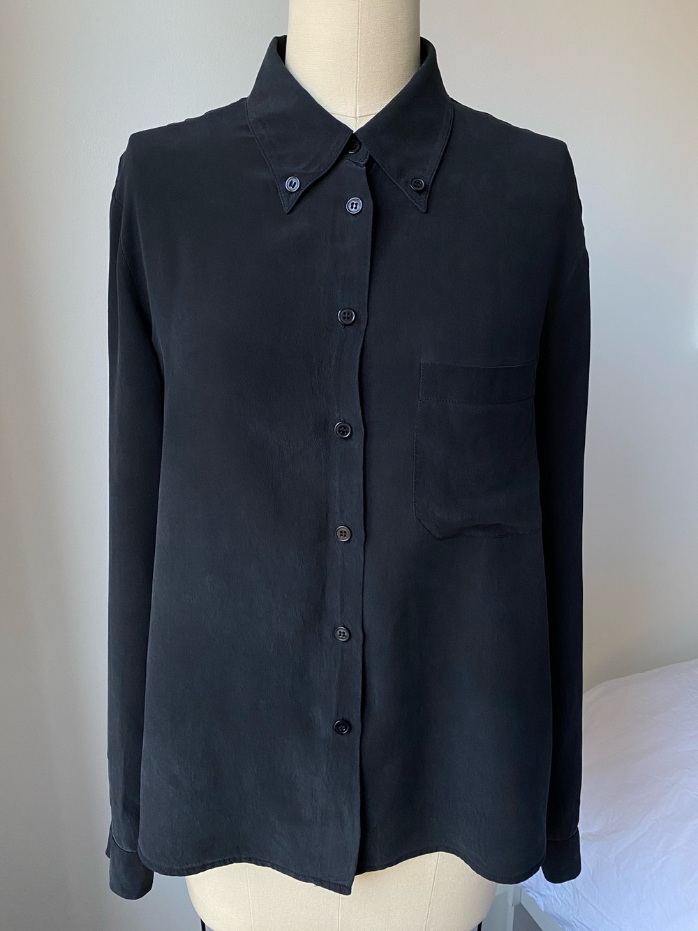 Vintage 90s Charcoal Grey Silk Button Down from Goodbye Folk CDMX